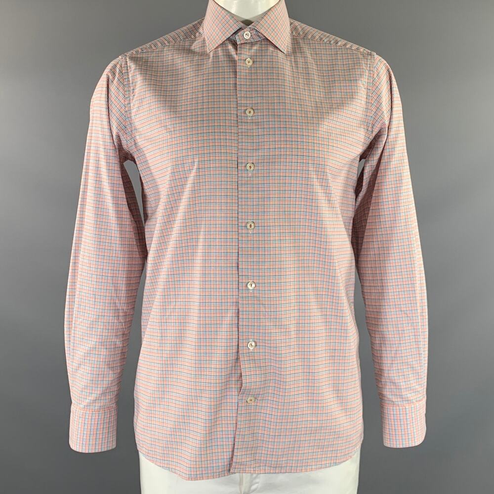 ETON Size 40 Orange Multi Color Plaid Cotton Button Up Long Sleeve Shirt